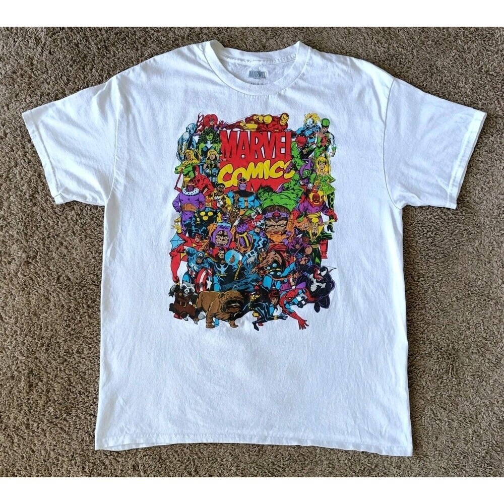 Marvel Comics T-Shirt Men's Large White Short Sleeve